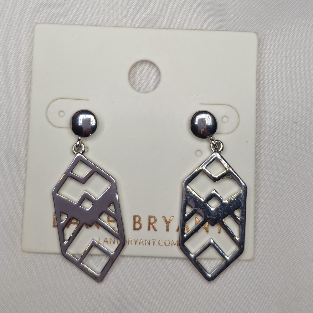 Lane Bryant Silver Geometric Stud Dangle Earrings NWT